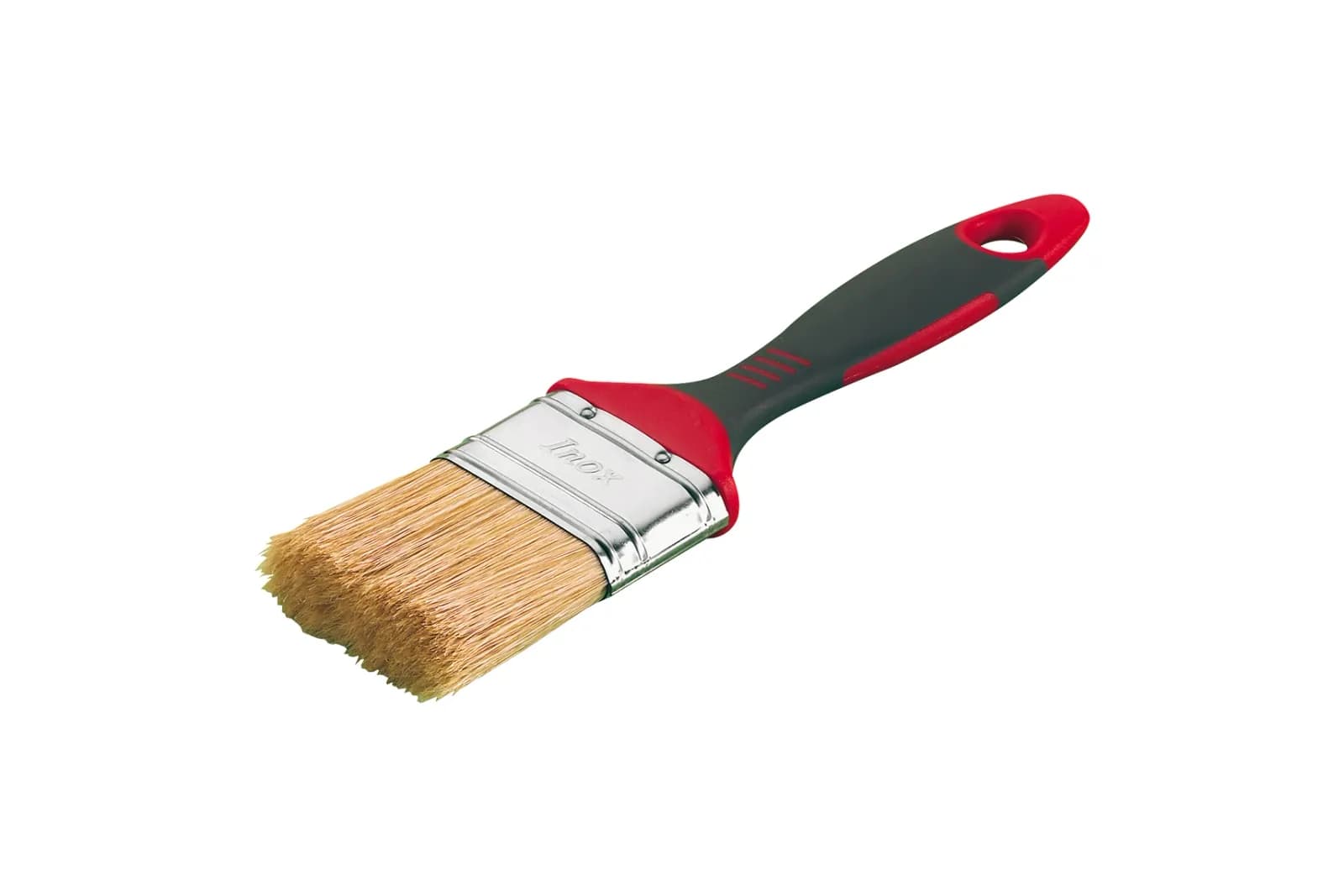 Brocha profesional con mango negro antideslizante y virola de acero inoxidable.