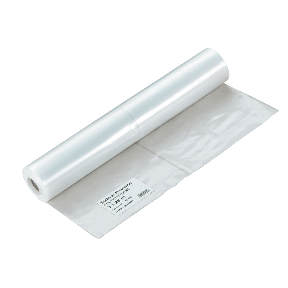 Rollo de plástico protector de polietileno de 80 micras para obras.