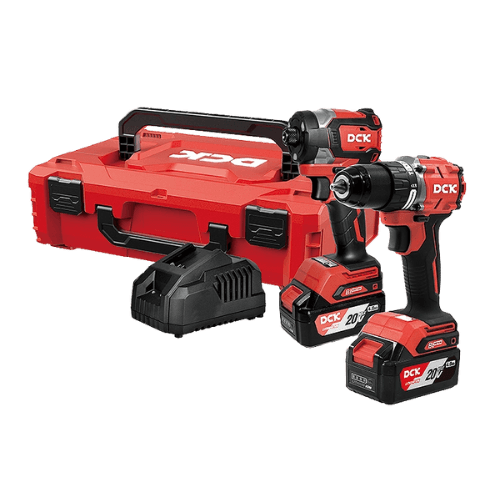 Kit Drill Taladro Percutor y Llave de Impacto 20V DCK, 2Baterias 4Ah y cargador