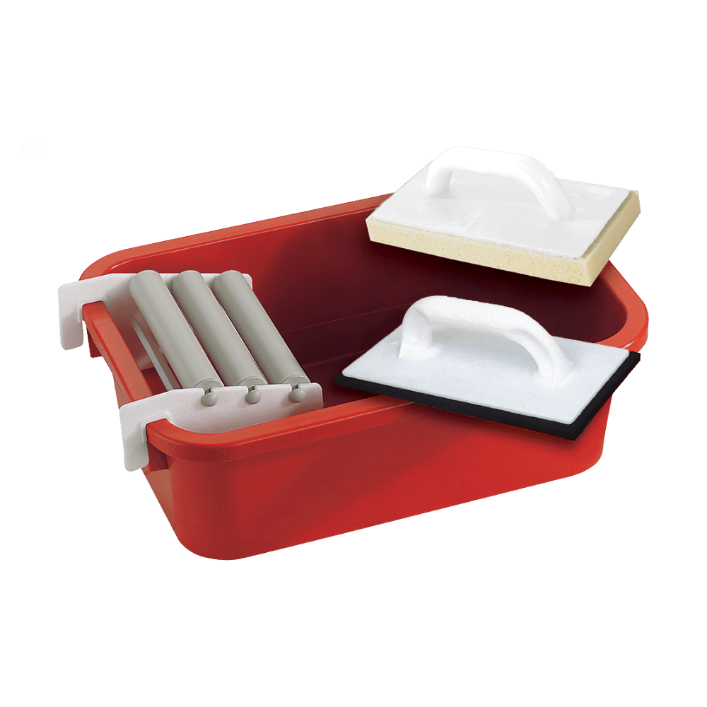 Kit profesional para lechada de juntas con cubo, rodillos y llanas.
